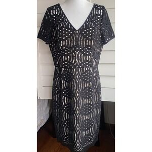 nue by Shani 16 Black Lace Overlay Sheath dress Built In Shaping Nude Lining NWT
